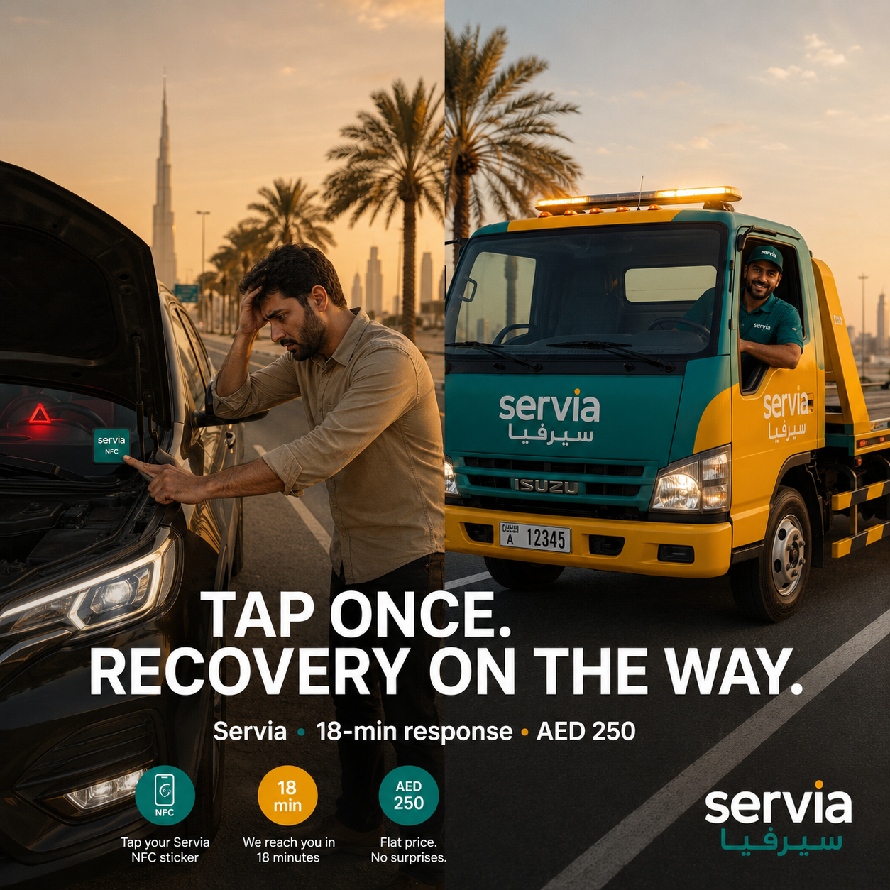Tap the Servia NFC tag — recovery on the way